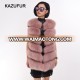 Fashion Real Fox Fur Vest women with Real Leather Stripes