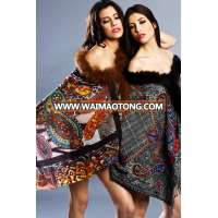 fashion woven 100% acrylic cashmere shawl with fur