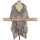 QD30405 Wholesale Alibaba Express 2014 Australia Fashion Hand Knitted Rabbit Fur Shawl With 15 CM Fringes